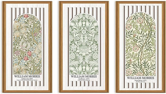 Ausril Boho Flower Wall Decor,William Morris Wall Art,Flower Market Artwork,Matisse Flower Art,Vintage Floral Wood Decor,William Morris Lily Sunflower Botanical Wildflower Sign for Living Room Bedroom