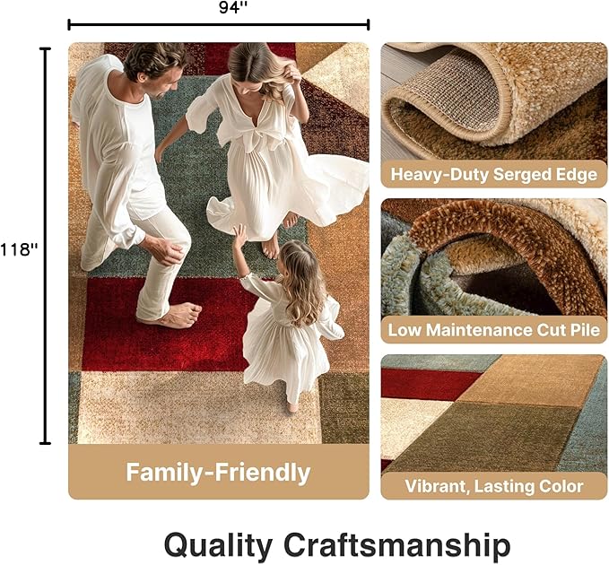 Well Woven Good Vibes Marcia Multi Color 7'10" x 9'10" Modern Area Rug for Living & Dining Room - Stain-Resistant, Hand-Carved, 3D Abstract Design