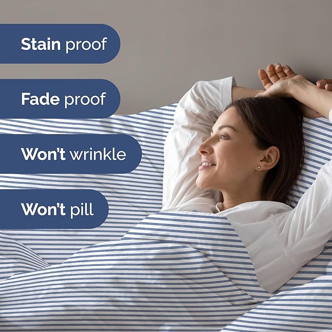 Duvet Cover Twin/Twin XL Size - Extra Soft Twin/Twin XL Size Duvet Cover - Lightweight, Breathable & Cozy w/Zipper Closures and Ties - 68" x 90" Inches - (Blue Stripes 2) Comforter Not Included