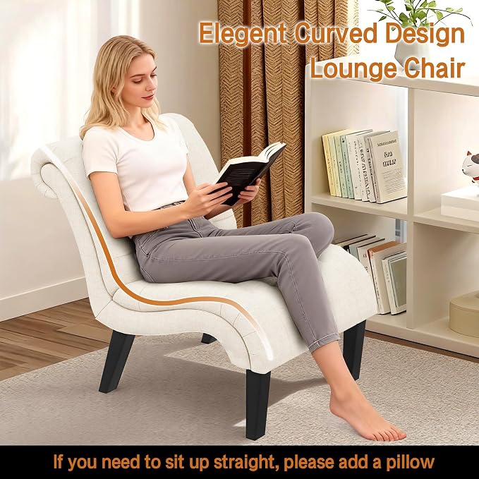 Accent Chairs Set of 2 Mid Century Modern Tufted Upholstered Chair for Living Room Bedroom Curved Armless Side Chairs with Wood Legs Linen Fabric