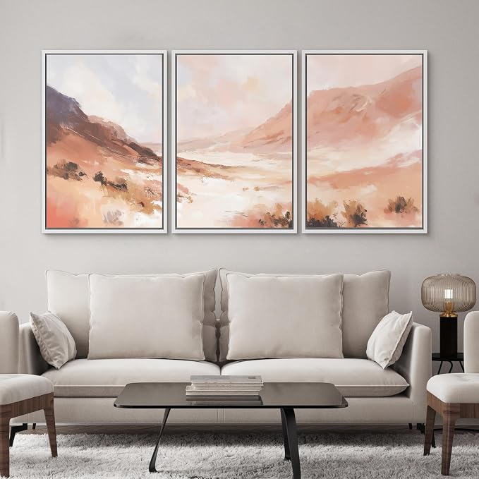 SIGNWIN Framed Canvas Print Wall Art Set Warm Blush Desert Canyon Abstract Landscape Illustrations Modern Art Decorative Chic Calm/Zen for Living Room, Bedroom, Office - 24"x36"x3 WHITE