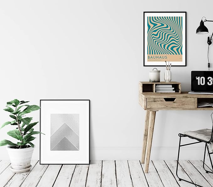 Mid Century Modern Bauhaus Wall Art - 11x14" UNFRAMED Print - Abstract Wall Decor - Exhibition Poster Replication (Teal)