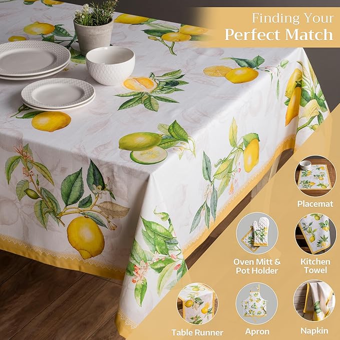 Maison d' Hermine Table Cloth Rectangle Table 100% Cotton 70 x 90 Inches Tablecloth Reusable Decorative for Dining Room Farmhouse Home Valentines Day Decorations Spring Summer - Limoncello