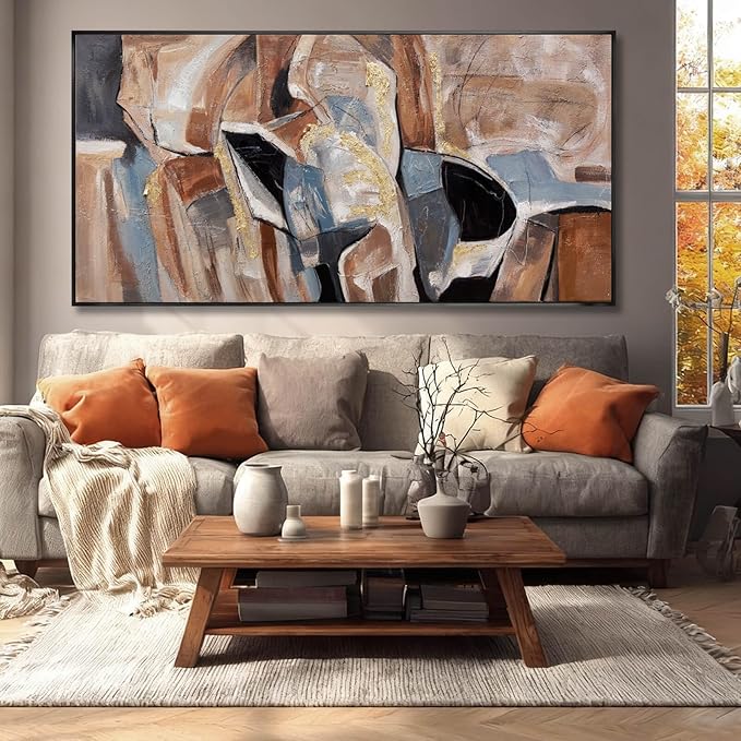 Abstract Framed Wall Art Line Canvas Painting Modern Wall Decor 29"x58" Home Decorations for Living Room Pictures for Office