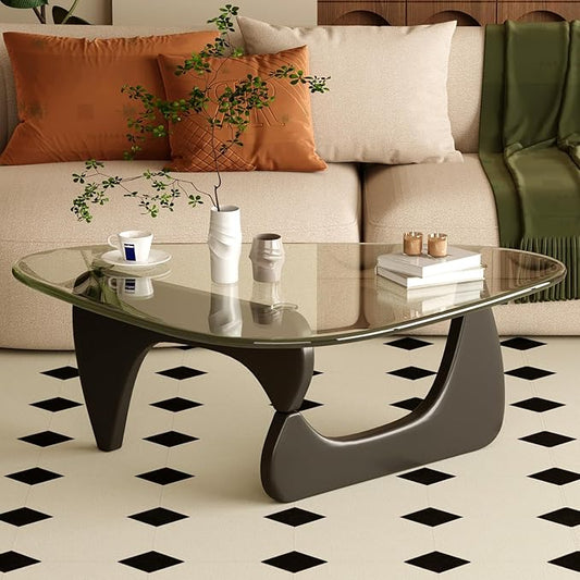 Coffee Table for Living Room Mid Century Modern Center Table with Glass Top, Black Transparent