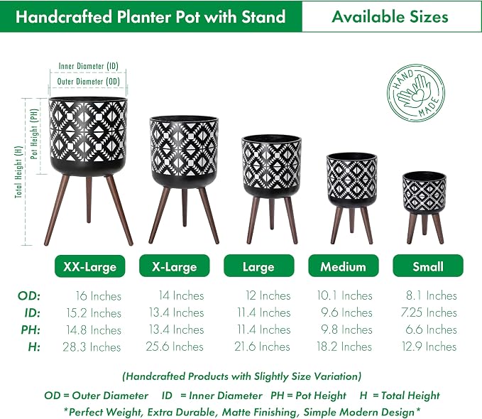 D'vine Dev 8 Inch Planter Pot with Stand, Mid-Century Tall Plant Pot with Legs for Indoor Plants, Small, White/Black, 88-G-A-4