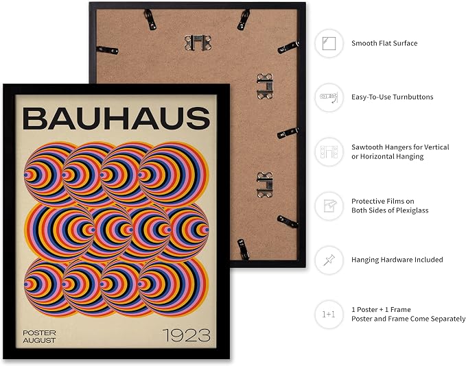 Poster Master Bauhaus Poster - Abstract Spiral Print - Geometric ART - Rainbow ART - Psychedelic Style - Chic Boho - Mid Century Modern - Living Room or Bedroom Decor - 8x10 Black Framed