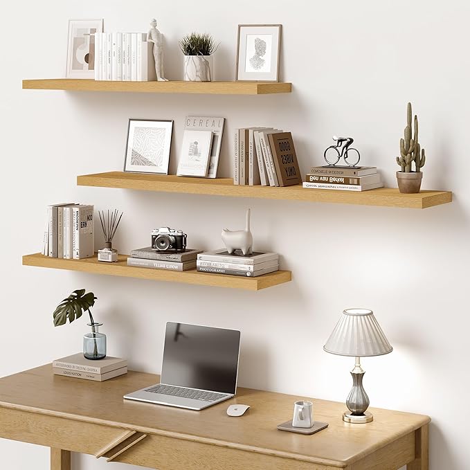 Vivelove 10" Deep Floating Shelves with Invisible Brackets, 55" Wall Shelves for Bathroom Bedroom Kitchen Living Room Laundry Room, Modern Rustic Shelves for Home Decor, 55"x10.2"x1.5", Set of 2, Oak