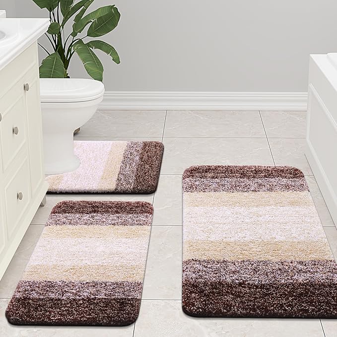 Arotive Microfiber Bathroom Rugs, Shaggy Soft and Absorbent Bath Rug, Non-Slip, Thick Plush Machine Washable Dry Bath Mats for Bathroom, Tub and Shower, 30x20, Brown, Rectangular