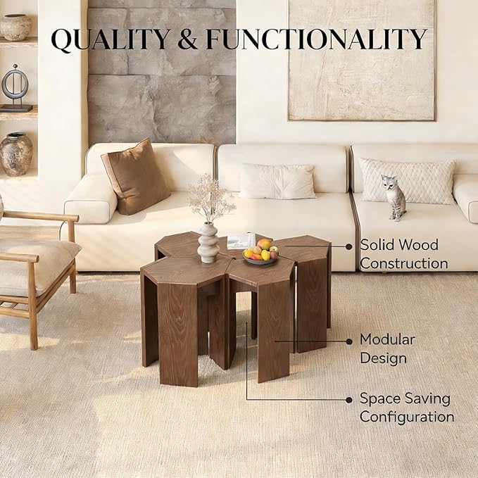 Single Solid Wood Nesting Coffee Table, Modern Modular End Table with Multiple Layouts, for Living Room Layout - Black - 12.2" L x 12.2" W x 16.7" H