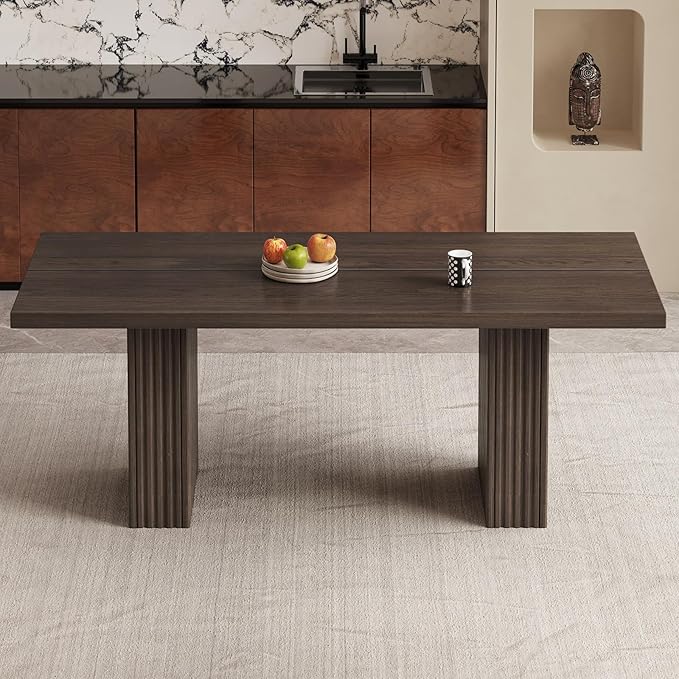 67" Rectangular Dining Table for 4-8 People, Modern Farmhouse Kitchen Table with Fluted Legs, Large Wood Grain Texture Dinner Tables, Sturdy Heavy Duty Tables for Home Office