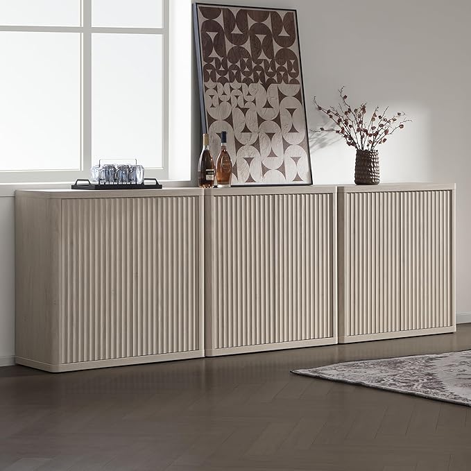 SICOTAS Buffet Cabinet with Storage 103.8" Sideboard Accent Modern Credenza with Doors & Shelves Fluted Tall Media Console Mid Century Coffee Bar Table for Living Room Kitchen Dining Room Hallway