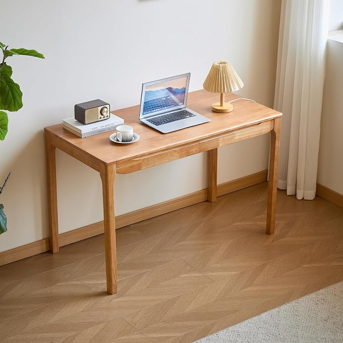 Widen Solid Wood Desk with Drawers,47"X24" Wood Writing Desk for Small Space,Student Computer PC Desks,Home Desks for Work,Gaming Study Desk for Bedroom Escritorios Desk Table (Natural, 47")