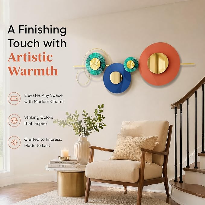 JFUJFU Large Orange Metal Wall Decor - Abstract 3D Geometric Sculptural Art for Mid Century Modern Living Room & Entryway