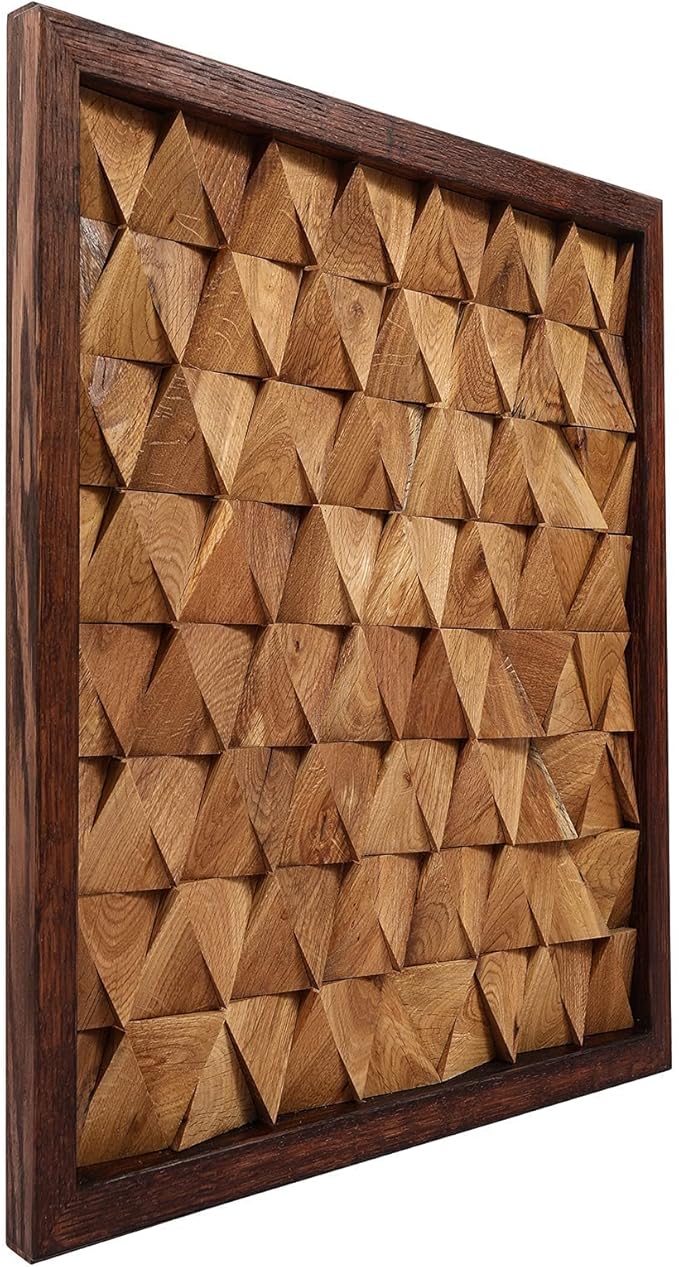 CONSDAN Wood Wall Decor | USA Grown Hardwood, Rustic Wooden Wall Art, Home Decorations for Living Room and Bedroom Aesthetic, Framed and Ready to Hang, Triangle, 18" x 18"