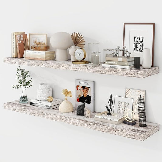 48 Inch Floating Shelves, 9.3" Deep Floating Shelf Wall Mounted, 48" Wall Shelves, Rustic Deep Bookshelf, Large Display Shelves & Storage Shelves for Bedroom, Living Room, Rustic, Set of 2