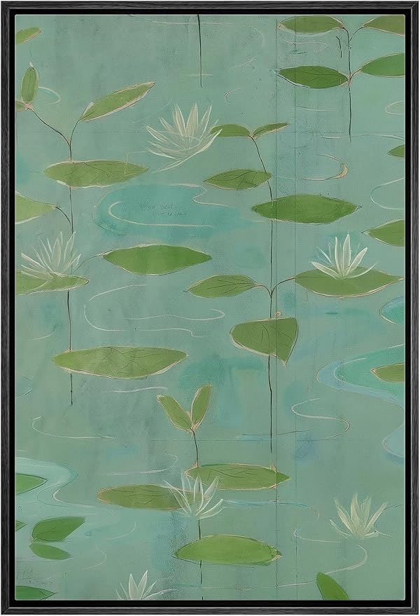 Woodrose Framed Canvas Print Wall Art Tranquil Water Lilies Serene Botanical Illustrations Modern Art Minimalist 3D Colorful Ultra for Living Room, Bedroom, Office - 24"x36" BLACK