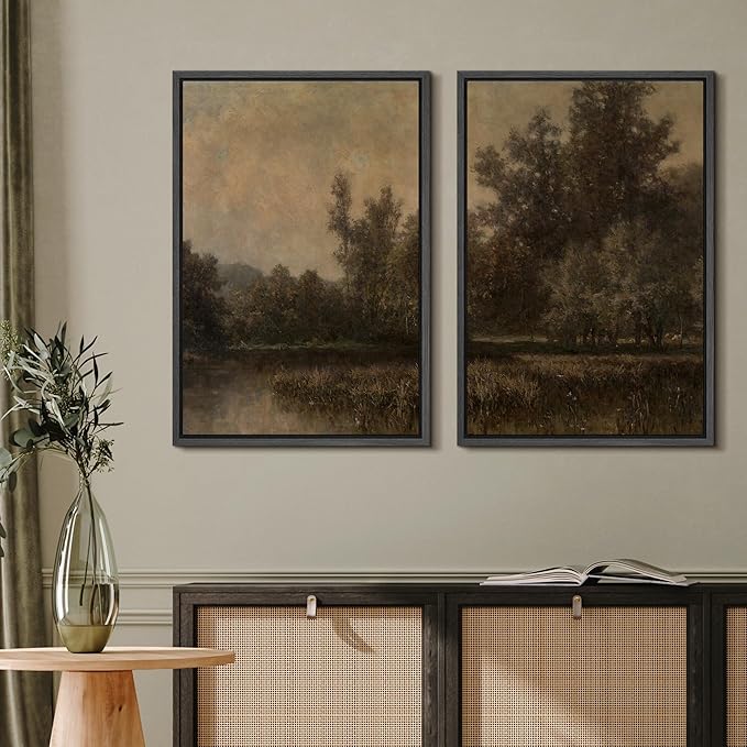 MUDECOR Framed Canvas Print Wall Art Wildflower Meadow Romantic Impressionist Floral Landscape Illustrations Modern Art Decorative Bohemian Chic for Living Room, Bedroom, Office - 24"x36"x2 Black