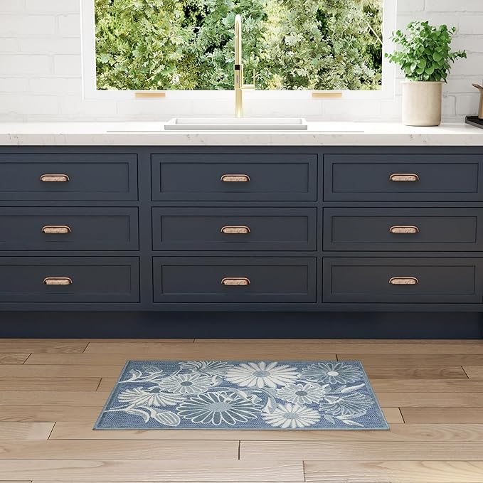 Nourison Home Aloha Blue 2'8" x 4' Area Rug - Easy Clean, Non Shedding, Bed Room, Living Room, Dining Room, Kitchen (3' x 4')