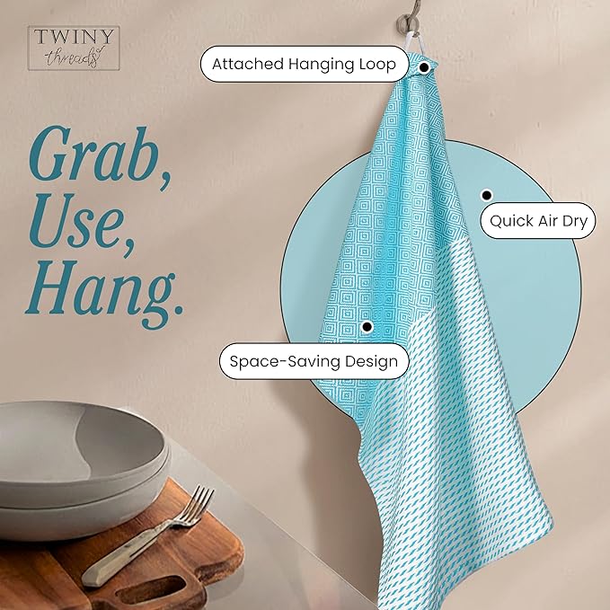 TWINY threads Kitchen Towel Diamond Weave Multi Color Set, Premium 100% Cotton Kitchen Linen, Absorbent Quick Drying Dish Rags, Washable Reusable Multi Purpose for Drying Dishes, 4 Pack, 18x26 Inches