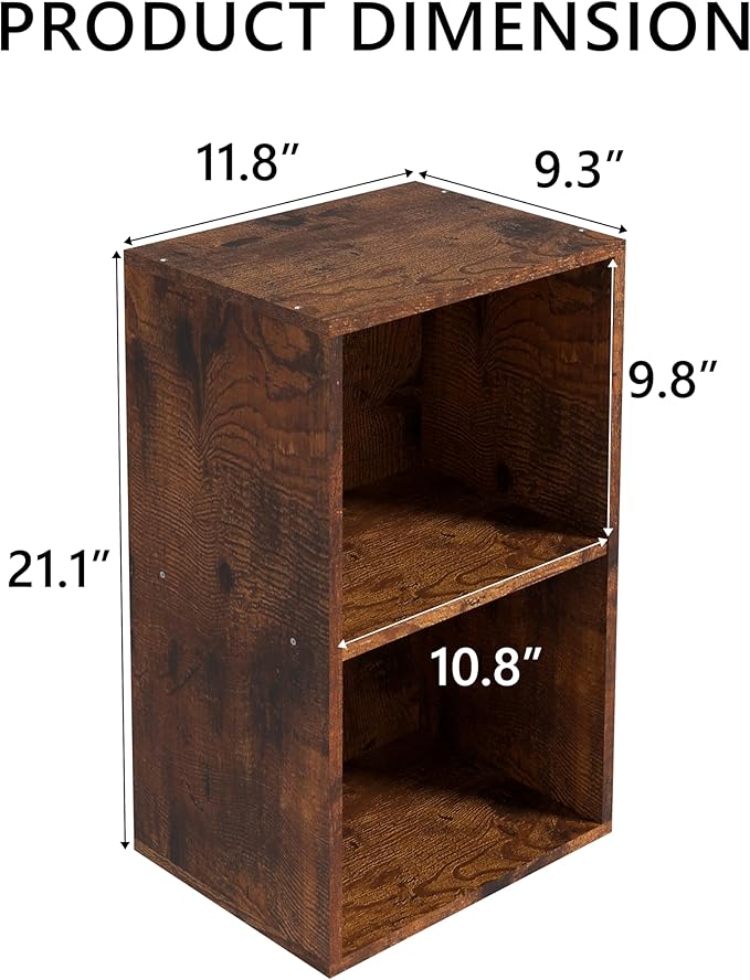 Wooden 2 Cube Storage Organizer, 2 Tier Storage Cubes Storage Display Cubby, Versatile Cubes Shelf and Cubby Organizer for Any Space (Retro Brown, 2 Cube-W(11.8inch)