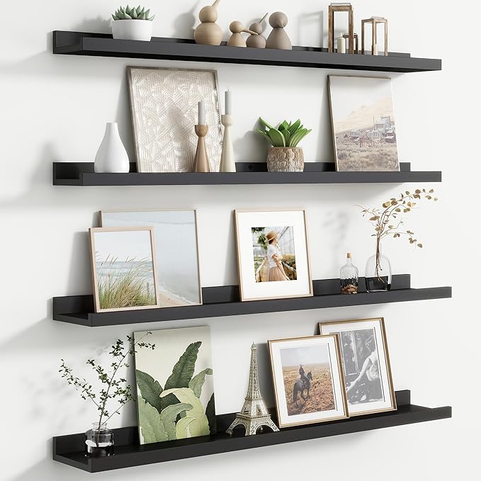 Floating Picture Ledge Shelves Set of 4, 36 Inch Shelves with Lip - Large Nursery Book Shelf for Toys Storage, Kids Bookshelf - Wall Mounted Living Room Bedroom Decor Frames