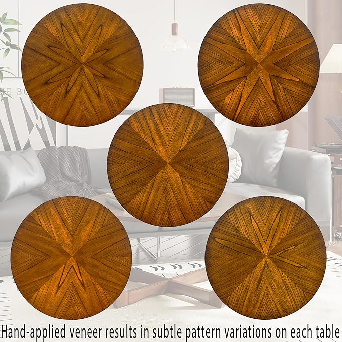 LEEMTORIG Mid Century Modern Round End Side Table Living Room, Walnut End Table Solid Wood Side Table, 23.6" Dia. Large Drum End Table Circle Nightstand Bedroom, Easy Assembly, Brown Walnut CJZ-3223
