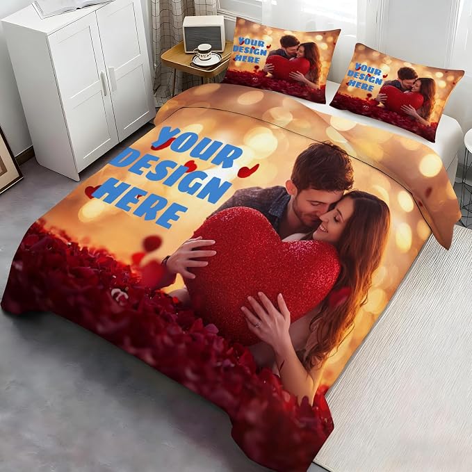 Custom Comforter Set Personalized Patterned Comforter Customized Duvet Cover Personalized Bedding Set, Suitable for Birthday, Christmas, Valentine's Day, Anniversary