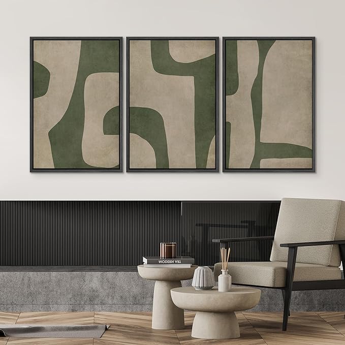 SIGNWIN Framed Canvas Print Wall Art Set Abstract Geometric Green and Beige Tones Illustrations Modern Art Decorative Boho Relax/Zen Nordic for Living Room, Bedroom, Office - 16"x24"x3 Black