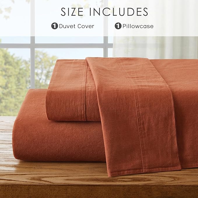 2Pcs Organic Linen Duvet Cover Twin Size, 100% French Linen from Normandy, Soft & Durable Terracotta Bedding Set Comforter Cover with 1 Pillowcases, 1 Duvet Cover with Zipper