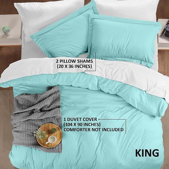 Utopia Bedding Duvet Cover King Size - 3 Piece with Zipper Closure - 1 Comforter Cover 104X90 Inches & 2 Pillow Shams 20X36 Inches (Spa Blue) Comforter Not Included