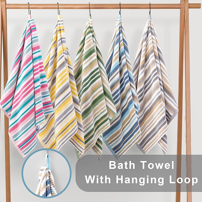 VOOVA & MOVAS Pink Soft Washcloths Set (6PC, 100% Cotton), Wash Cloth 13" x13, Striped Absorbent Washcloths Set for Bathroom & Guest, Luxury Wash Cloths Gift Set, Pink and Aqua Stripe