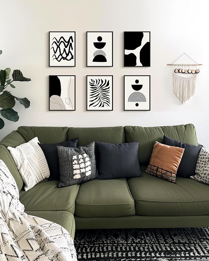 Drsoum Abstract Boho Wall Art Minimalist Geometric Framed Boho Room Decor Black Line Art Mid Century Modern Prints Bohemian Living Room Bedroom Ready to Hang 11x14inx6pcs (Black Framed)