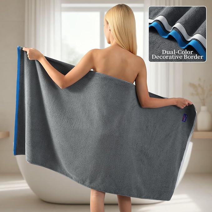 REDKISS 6 Piece Bath Towel Set, 100% Cotton, Soft Absorbent 600 GSM | Includes 2 Bath Towels, 2 Hand Towels & 2 Washcloths | Quick Dry | Contrast Border Design | Bathroom | Guest Bath & Apartment