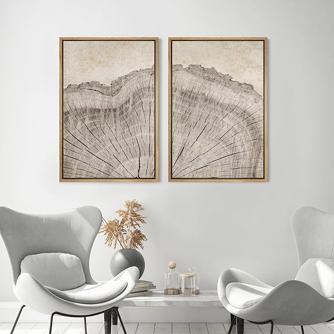 MUDECOR Framed Canvas Print Wall Art Oak Wood Tree Rings Nature Illustration Modern Art Decorative Multicolor Geometric Minimal for Bedroom - 24"x36"x2 Natural