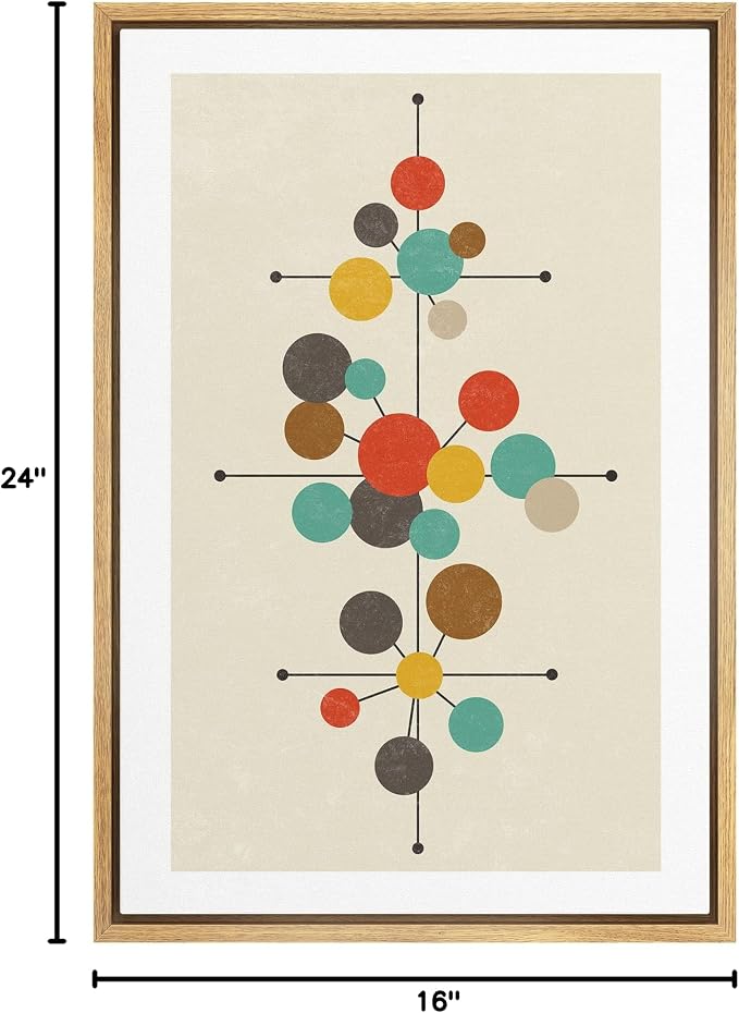 Woodrose Framed Canvas Print Wall Art Geometric Mid-Century Dot Collage Abstract Shapes Illustrations Modern Minimalist Chic Relax/Calm Multicolor for Living Room, Bedroom, Office - 16"x24" Natural