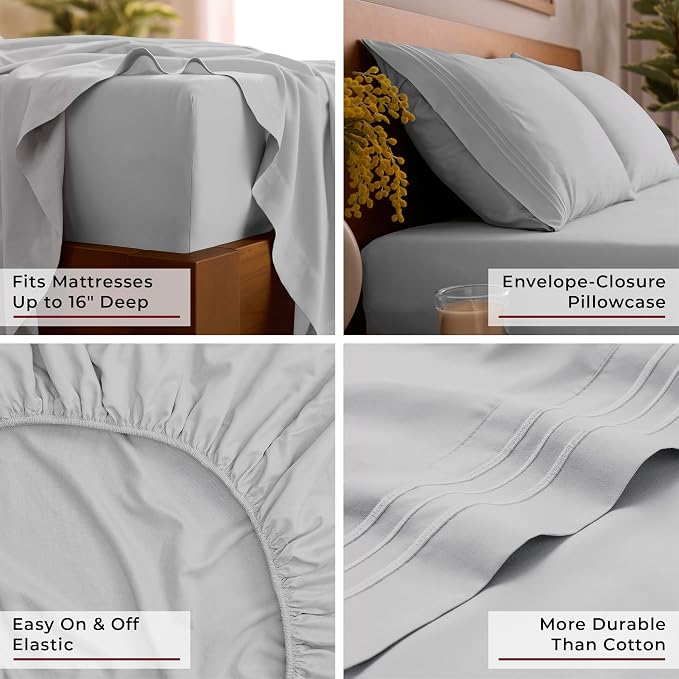 Mellanni Twin Sheets Set - 3 PC Iconic Collection Bedding - Hotel Luxury, Extra Soft, Cooling Bed Sheets - Wrinkle, Fade, Stain Resistant (Twin, Light Gray)