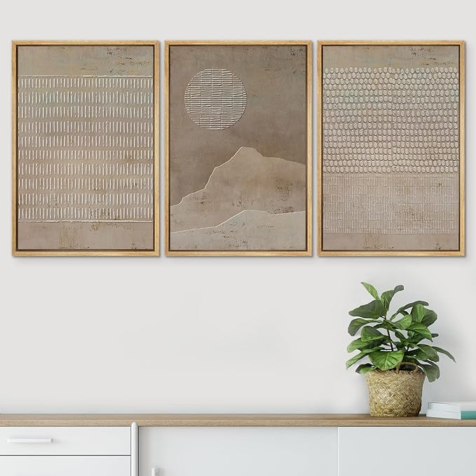 SIGNWIN Framed Canvas Print Wall Art Set Grunge Minimal Brown Polygons Graffiti & Street Art Abstract Illustrations Modern Art Decorative Nordic for Living Room, Bedroom, Office - 16"x24"x3 Natural