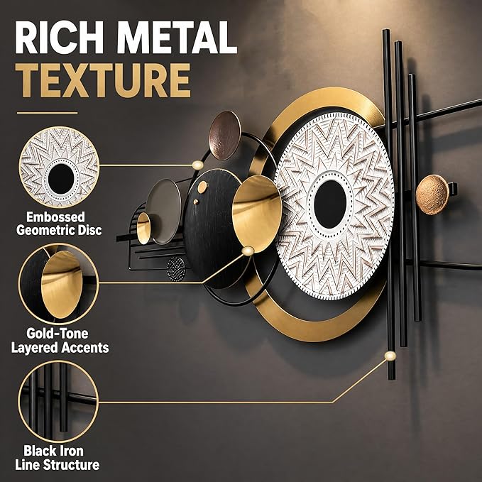 JFUJFU Large Modern 3D Wall Art - Black White & Gold Textured Abstract Wall Sculpture for Home Office & Bedroom Decor