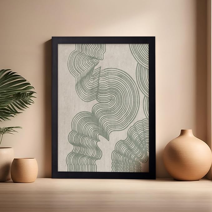 Poster Master Line Drawing Poster - Curved Lines Print - Geometric Art - Sketch Art - Abstract Art - Mid Century Modern Art - Minimal Art - Great Bedroom or Living Room Decor - 16x20 Black Framed