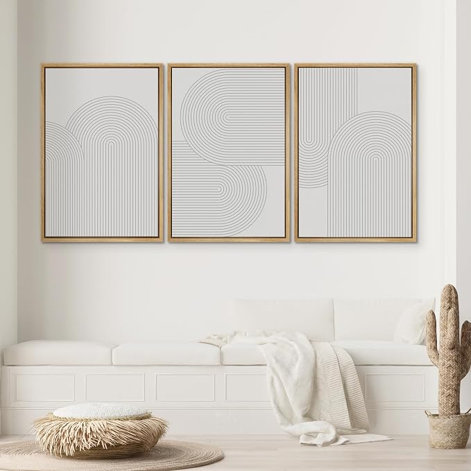 SIGNWIN Framed Canvas Print Wall Art Set Geometric Duotone Futuristic Arches Shapes Abstract Illustrations Modern Art Decorative Nordic Calm/Zen for Living Room, Bedroom, Office - 24"x36"x3 Natural