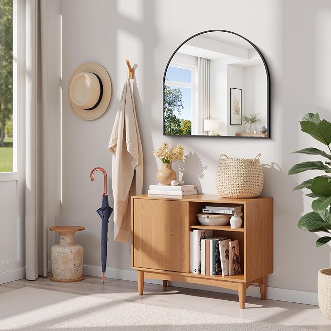 CIRCUMI Arched Wall Mirror, 24"x24" Black Arched Mirror with Tempered Glass, Metal Frame, Large Size for Entryway Table, Mantel,Living Room,Over Sink,Arch Mirror for Decor,Shatterproof&Crystal-Clear