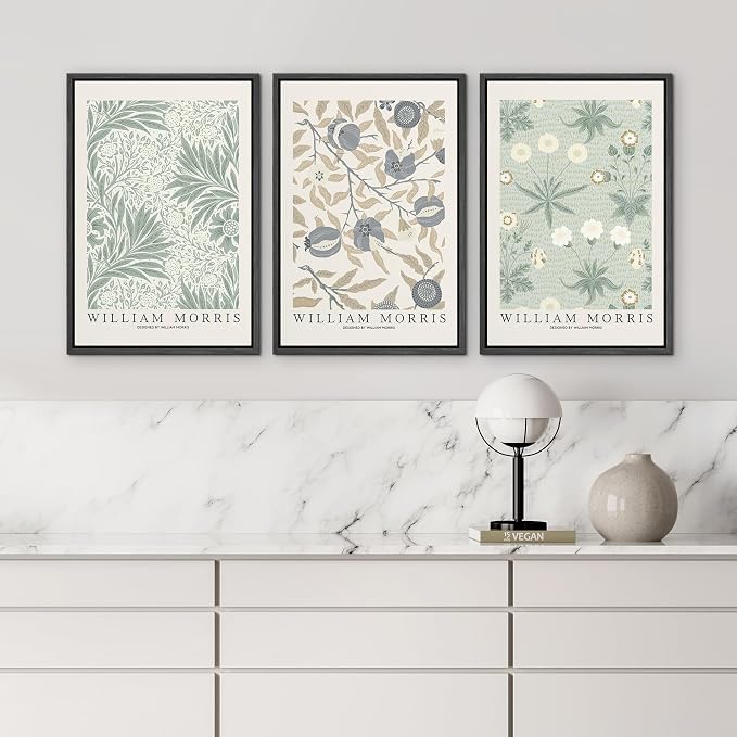 wall26 Framed Canvas Print Wall Art Set William Morris Flower Market Exhibition Poster Nature Wilderness Illustrations Modern Art Decorative Floral Botanical Minimal for Bedroom - 24"x36"x3 Black