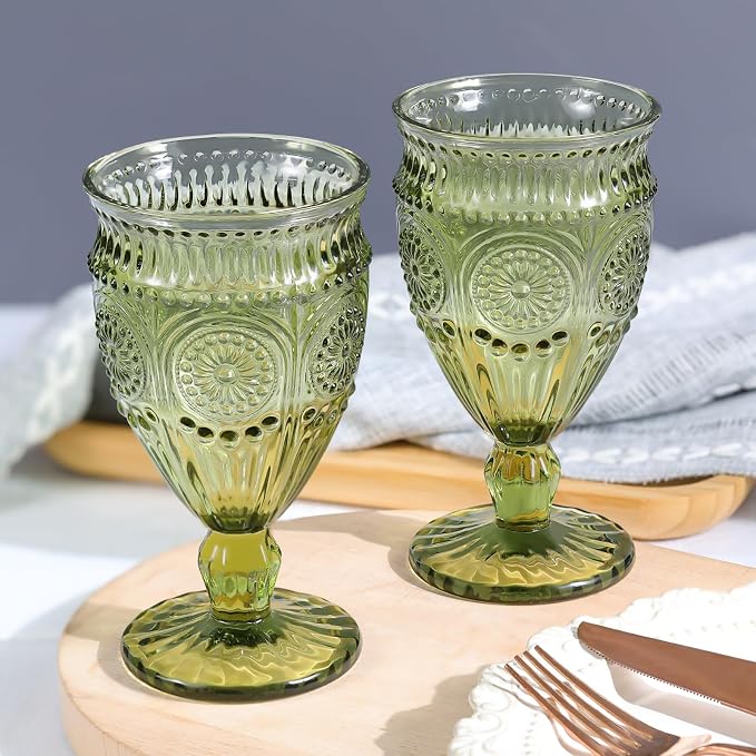 Darlion Goblet, Goblet Glasses, Green Goblets, Wine Goblets, Wine Glasses Set of 4, 12oz Water Goblets, Green Wine Glasses for Party Home Wedding