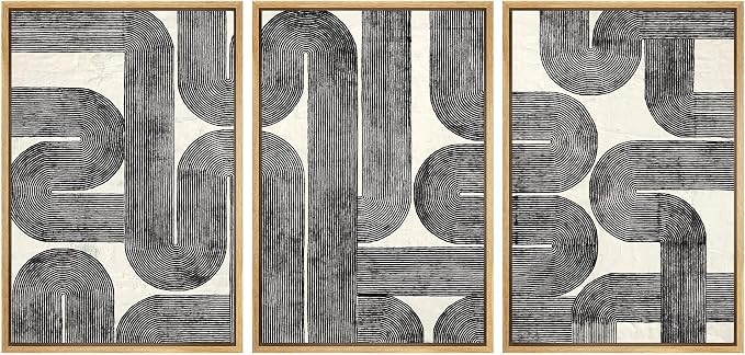 SIGNWIN Framed Canvas Print Wall Art Set Black and White Geometric Line Abstract Illustrations Modern Art Decorative Chic Calm/Zen for Living Room, Bedroom, Office - 16"x24"x3 NATURAL