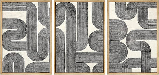 SIGNWIN Framed Canvas Print Wall Art Set Black and White Geometric Line Abstract Illustrations Modern Art Decorative Chic Calm/Zen for Living Room, Bedroom, Office - 16"x24"x3 NATURAL