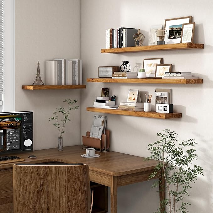 Axeman Rustic Elm Wood Floating Shelves for Wall, 48'' x 8" Deep Wall Shelf with Invisible Bracket, Large Long Wall Mounted Storage Shelves for Living Room, Bedroom, Kitchen, Bathroom Decor, Natural