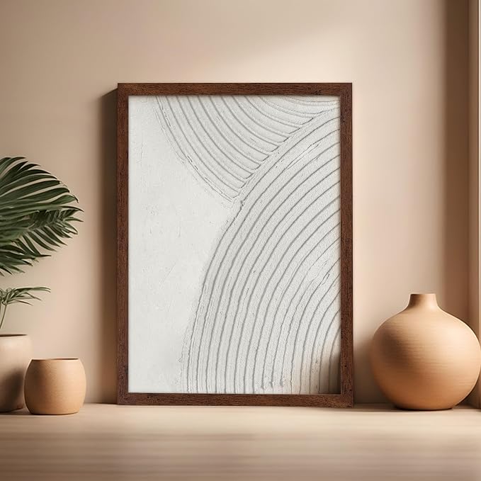 Poster Master Soft Lines Poster - Spiral Circle Print - Texture Art - Abstract Art - Mid Century Modern Art - Aesthetic Art - Acrylic Waves Art - Rustic Bedroom Wall Decor - 16x20 Brown Framed