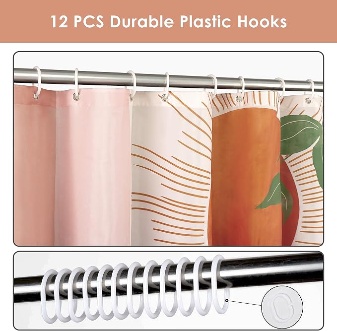Mid Century Abstract Boho Aesthetic Shower Curtain Set, Green Nature Leaf Sun Modern Minimalist Home Bathroom Curtain Decor with 12 Hooks 72 Inch Wide * 84 Inch High