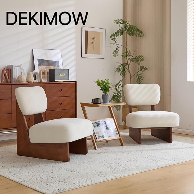 Accent Chairs Set of 2, Mid-Century Modern Chair with Polyester Upholstery, Wood Base with Walnut Finish, Minimalist and Stylish Accent Seating for Living Room, Bedroom, Balcony, Walnut